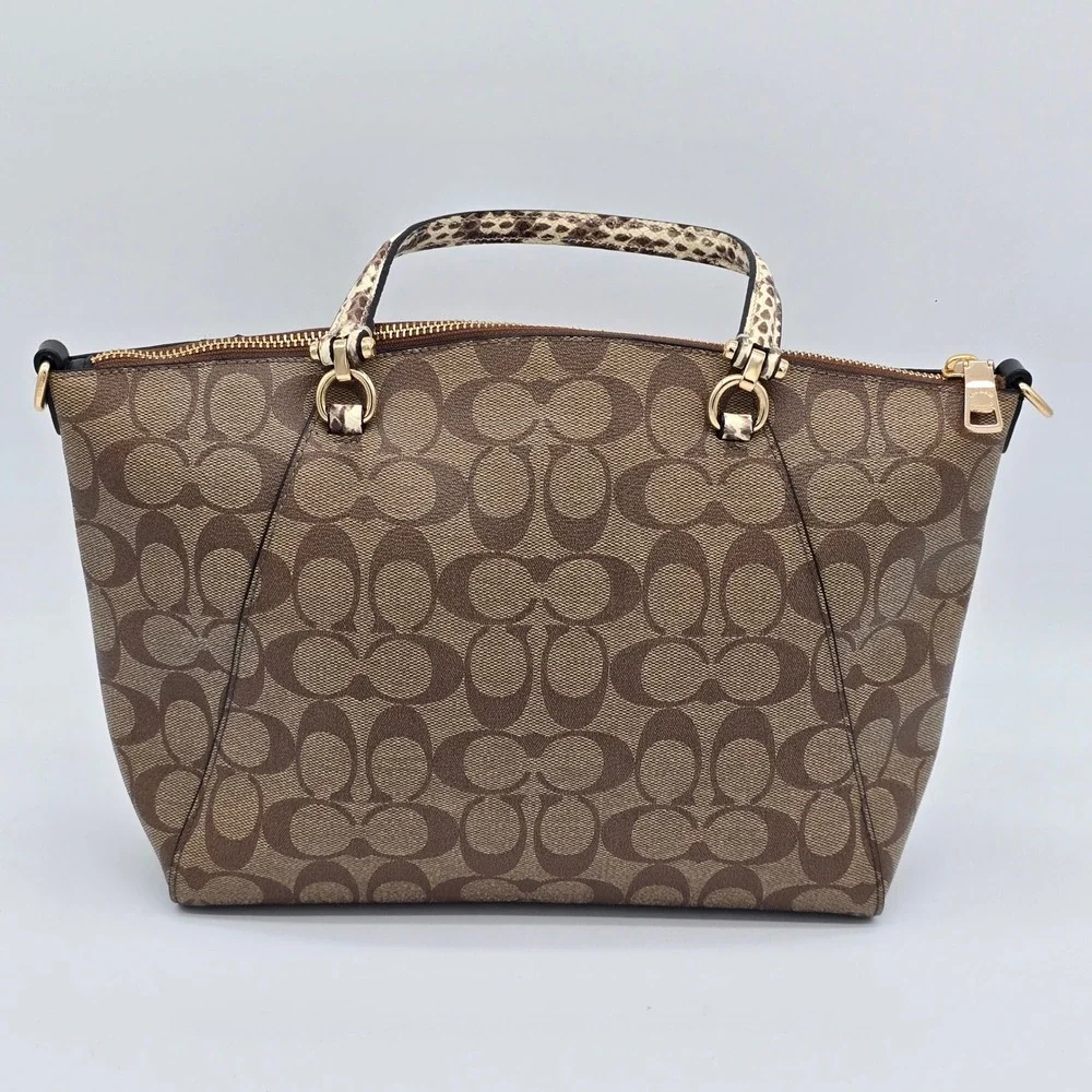 Coach Prairie Satchel Signature Canvas Snakeskin Brown Gold C2854 Handbag
